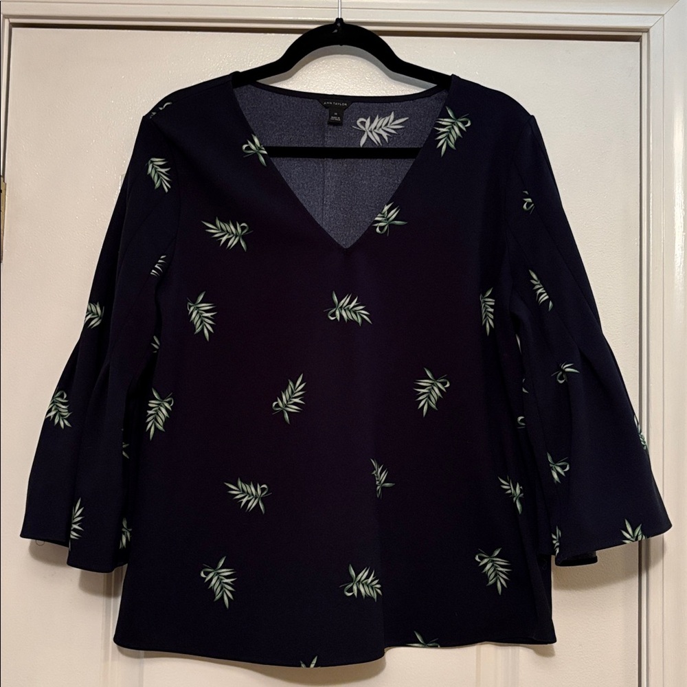 Ann Taylor Navy Top with White Floral Accent
